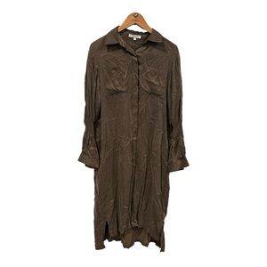 Moussy long shirt button up dress size M green tunic gothic folk western core